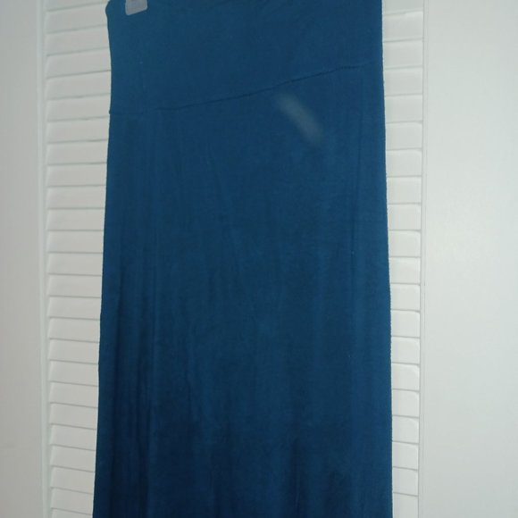 Womens Maxi Skirt Fold-top Deep Blue Teal Foldover Waist Long Skirt - Picture 4 of 6